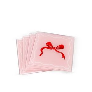 Pink Coasters with Bow Design Set of 4 NWT